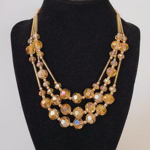 Handmade Yellow Gold Glass Beaded Sparkle Multi Strand Layered Bib Necklace
